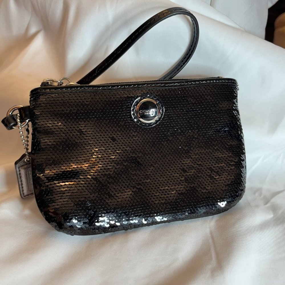 Coach Black Sequin Wristlet Wallet evening bag